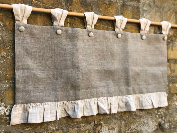 Linen Curtains Cottage Kitchen Ruffle Valance Simple Rustic Linen Curtains Cottage Kitchen Ruffle, Cottage Kitchen Curtains