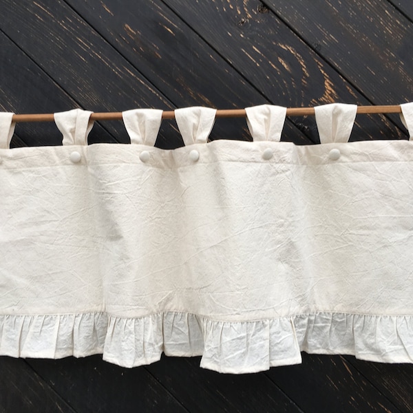 French Country Rustic Lined Curtains Cottage Kitchen Ruffle Valance Shabby Window Treatment Natural Cotton Modern Farmhouse Cafe Curtains