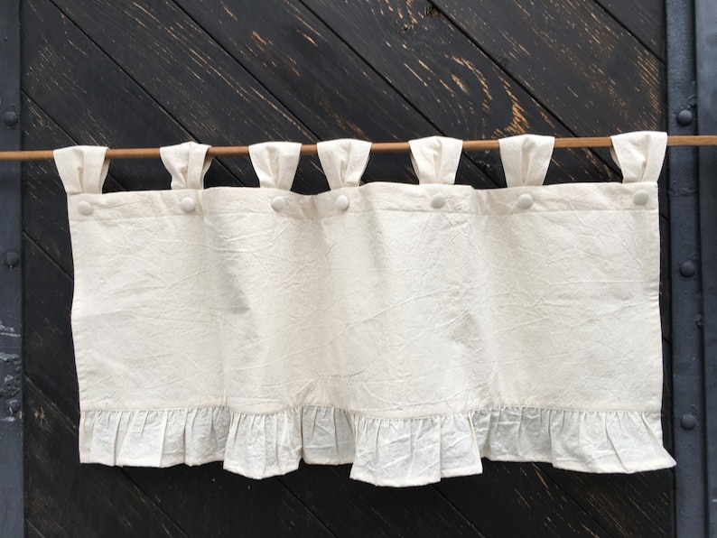 French Country Rustic Curtains Cottage Kitchen Ruffle Valance Simple Window Treatment Natural Cream Cotton Farmhouse Custom Curtains Ruffled