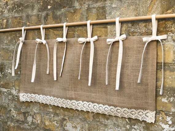Burlap Valance Country Lace Curtains Cottage Primitive Kitchen Etsy