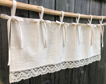 French Country Natural Cotton Lace Curtain Cottage Kitchen Valance Simple White/Beige Romantic Window Treatment Farmhouse Curtains Valances