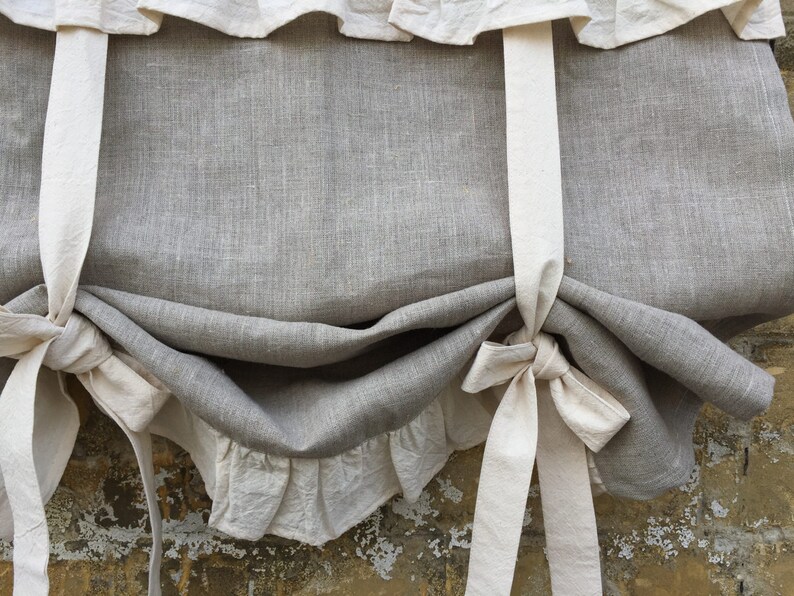Linen Curtains Ruffled Country Kitchen Tie up Valance Rustic Etsy