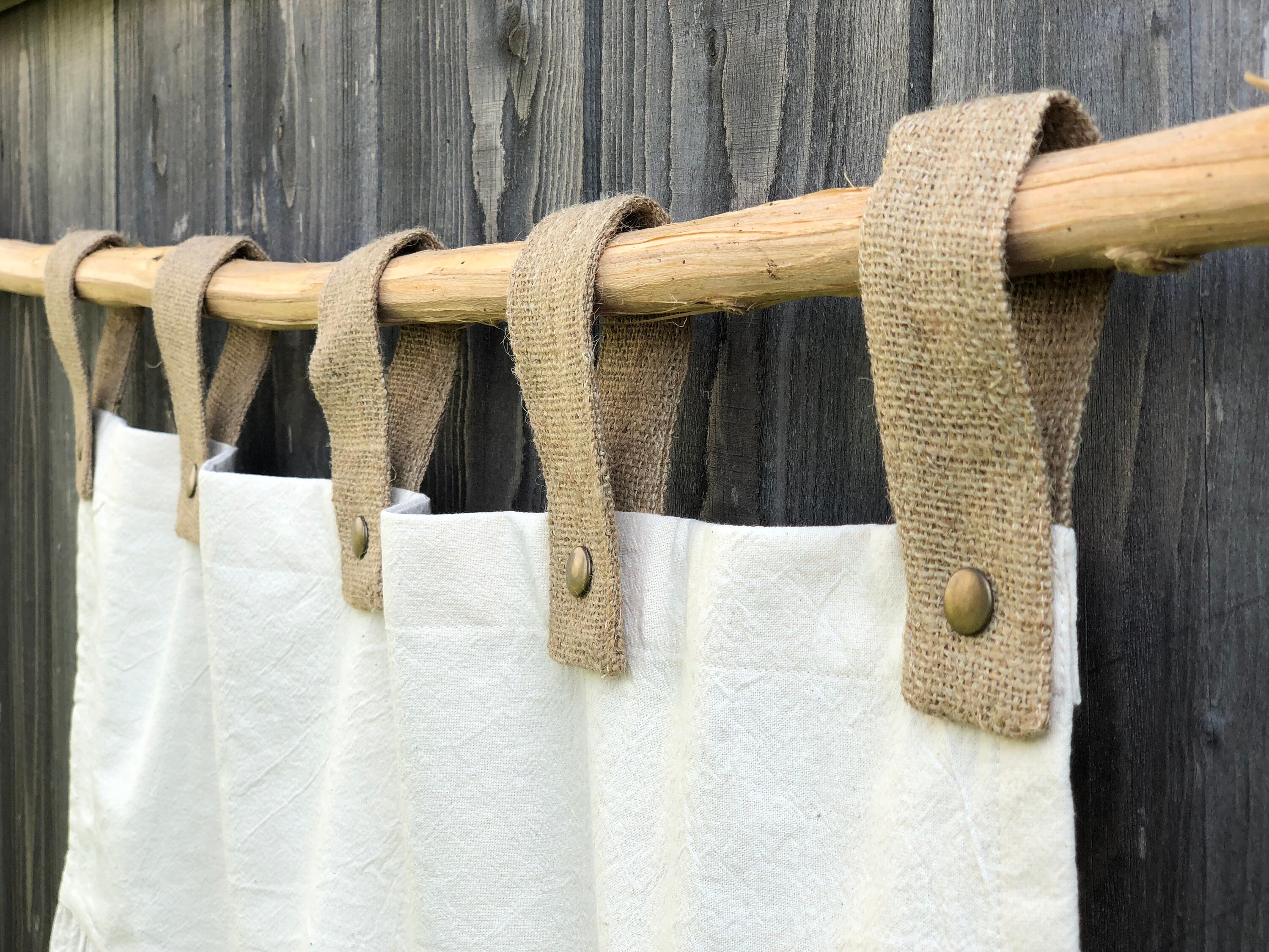 Rustic Tab Farmhouse Rustic Valance in Natural Beige Cotton Burlap Tab Top and ...