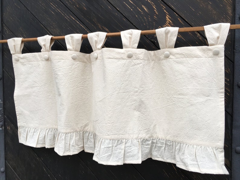 French Country Rustic Curtains Cottage Kitchen Ruffle Valance Simple Window Treatment Natural Cream Cotton Farmhouse Custom Curtains Ruffled