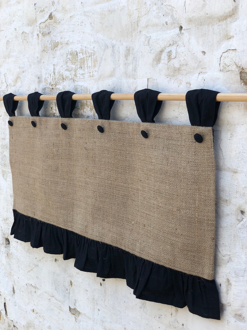 Burlap Curtains Cottage Kitchen Ruffle Valance Simple Rustic Etsy