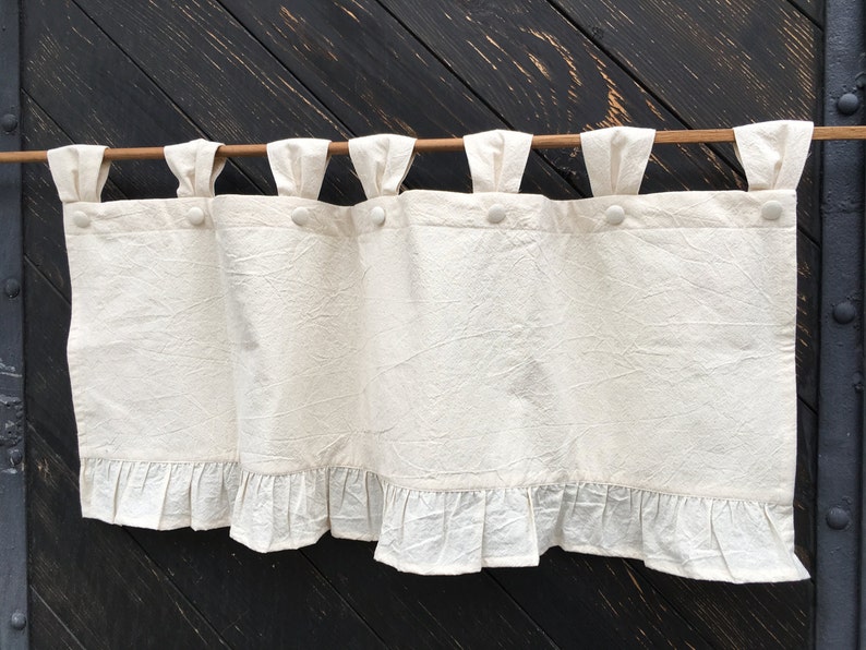 French Country Rustic Curtains Cottage Kitchen Ruffle Valance Simple Window Treatment Natural Cream Cotton Farmhouse Custom Curtains Ruffled