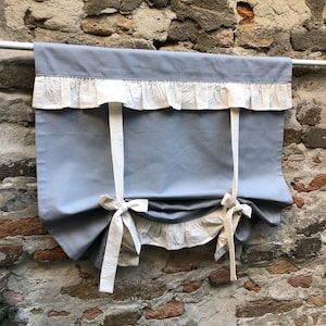 Grey Curtain Farmhouse Tie Up Valance Extra Wide Window French Country Living Room Custom Size Tie Up Blind Shade With Beige Ruffle