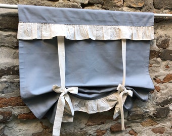 Grey Curtain Farmhouse Tie Up Valance Extra Wide Window French Country Living Room Custom Size Tie Up Blind Shade With Beige Ruffle