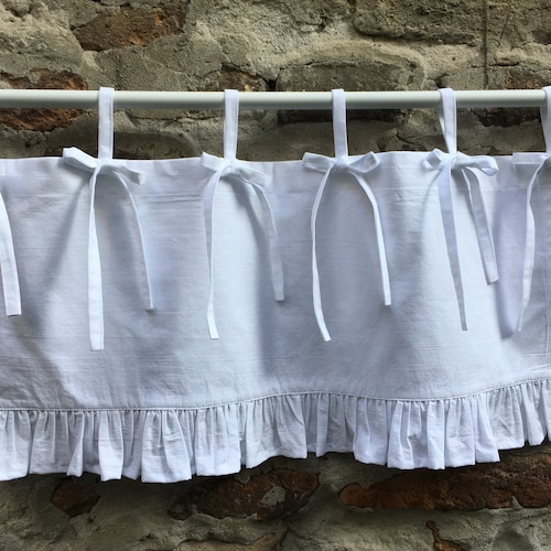 New French Country Shabby Chic Farmhouse PURE WHITE RUFFLED Curtain Valance 