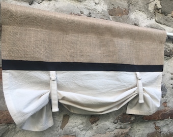 Tende in iuta, mantovane da cucina, tende rustiche da soggiorno, decorazioni per finestre in iuta, personalizzate, stile country francese primitivo.