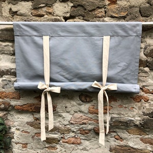 Roll Up Window Shade Grey Modern Farmhouse Tie Up Valance Swedish Blind Gray Window Treatment French Country Custom Size  Tie Up Curtains