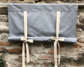 Roll Up Window Shade Grey Modern Farmhouse Tie Up Valance Swedish Blind Gray Window Treatment French Country Custom Size  Tie Up Curtains
