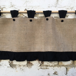 Cortinas de juta forradas, saia plissada para cozinha estilo cottage, decoração de janela rústica simples, estilo francês, juta natural, decoração primitiva de fazenda