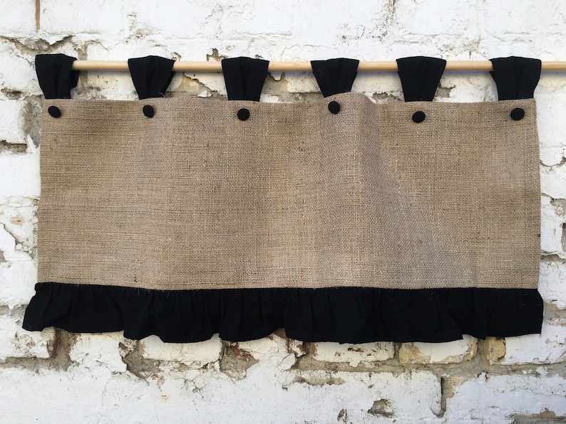 Burlap Curtains Cottage Kitchen Ruffle Valance Simple Rustic Etsy