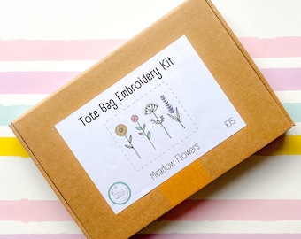 Tote bag DIY embroidery kit - florals