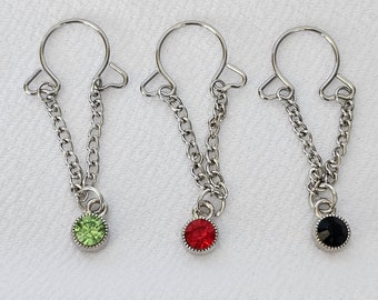 Mature-Non piercing nipple clamps with color gemstone, Fake nipple piercing body jewerly, non piercing nipple rings, nipple clamps