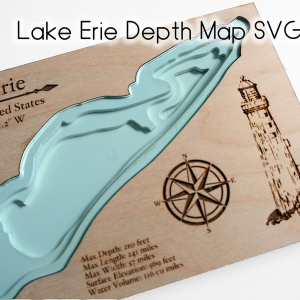 Digital File Lake Erie Great Lake Depth Map - SVG, PDF, PNG - Laser Cut, Glowforge