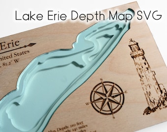 Digital File Lake Erie Great Lake Depth Map - SVG, PDF, PNG - Laser Cut, Glowforge