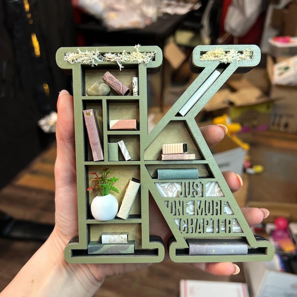 Custom Alphabet Initial Book Lover Miniature Bookshelf - Great Gift for Book Nerd, Author, Teenager, or Decor for Book Nook