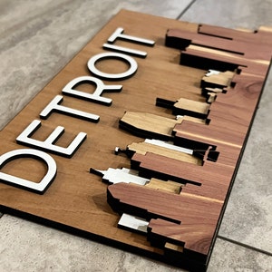 Detroit City Skyline Multilayer Acrylic Sign - Michigan Gift, Detroit Lovers, Housewarming Gift, Motown Motor City Souvenir