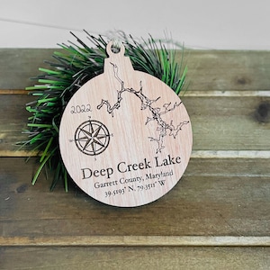 Deep Creek Lake Maryland Wood Engraved Christmas Ornament