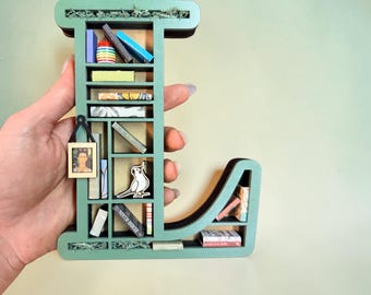 Custom Initial Miniature Bookshelf: Gift for Book Lover