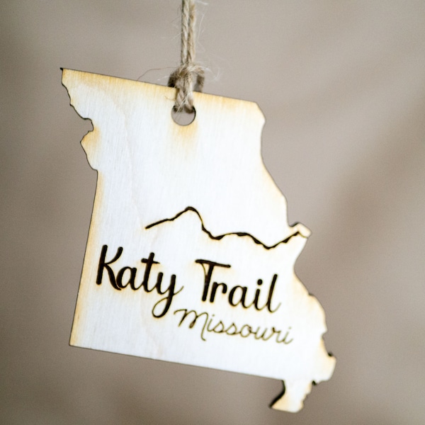 Katy Trail Missouri, Kansas, Texas Wood Slice Christmas Ornament, Engraved Ornaments, Neighbor Gift