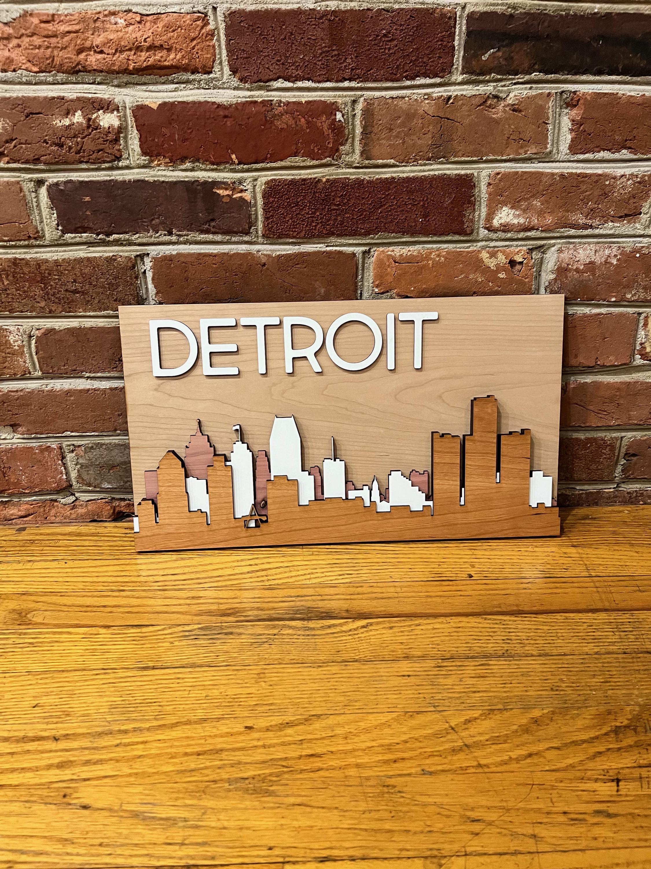 Detroit City Skyline Wood Sign - Multilayer Motor City Art - Etsy