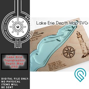 Digital File Lake Erie Great Lake Depth Map - SVG, PDF, PNG - Laser Cut, Glowforge, Michigan, Great Lakes