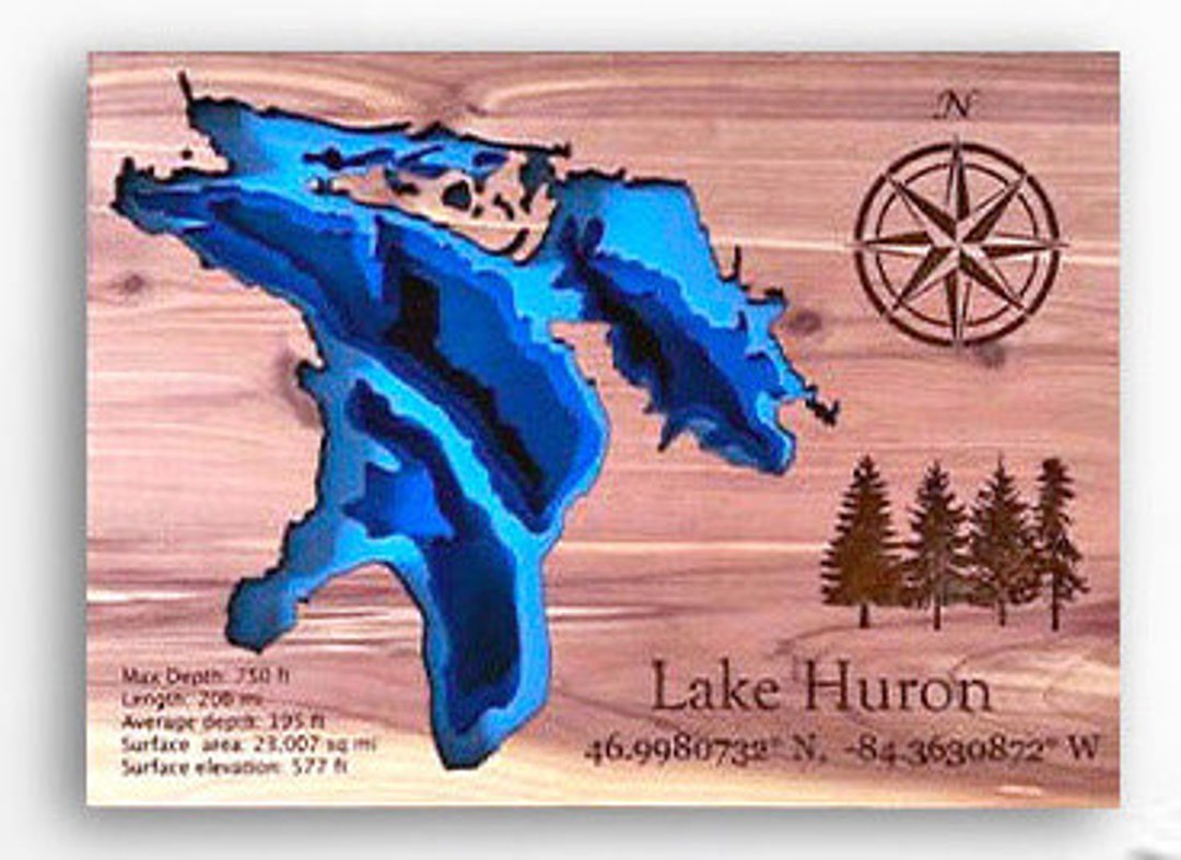 Lake Huron 3D Wood Sign, Wooden Map, Housewarming Gift, Lake Signs, Lake House Decor, Michigan