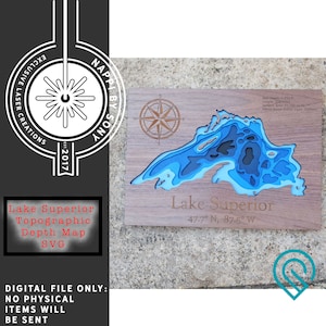 Archivo digital Mapa de profundidad del lago Superior - SVG, PDF, PNG - Laser Cut, Glowforge