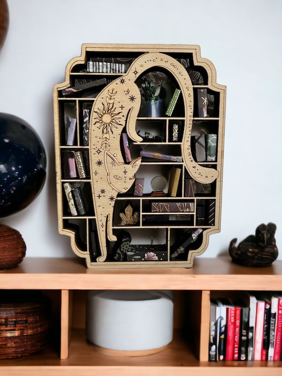 Celestial Cat Moon Phases Miniature Bookshelf Perfect Shelf or