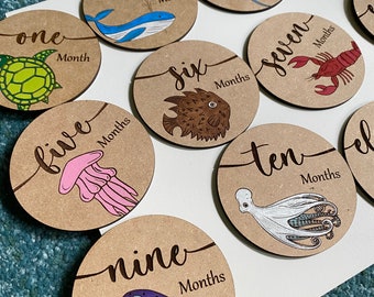 Sea Life Baby Monthly Name Milestone Marker - Servizio fotografico per neonati, foto mensili del bambino, regalo per baby shower