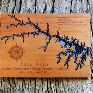 3D Wood Lake Depths topografische kaart, Lake Anna (Virginia) - perfect cadeau- of hutdecoratie meer