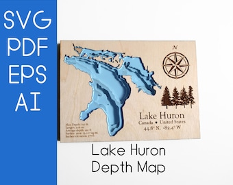 Digital File Lake Huron Depth Map - SVG, PDF, PNG - Laser Cut, Glowforge