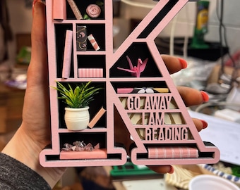 Custom Alphabet Initial Book Lover Miniature Bookshelf - Great Gift for Book Nerd, Author, Teenager, or Decor for Book Nook