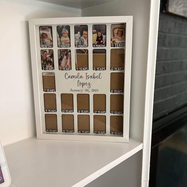 Marco de fotos personalizado para niños desde el nacimiento hasta los 18 años: primer año, meses y años 1 a 18
