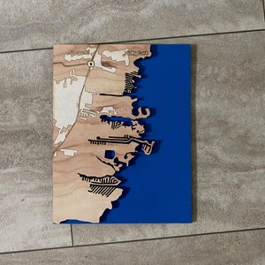 Letrero de madera 3D con diseño de agua costera de Lanoka Harbor New Jersey