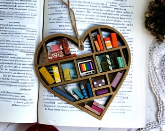 Book Lover Miniature Bookshelf Heart Ornament - The Perfect Gift for Book Readers this Christmas