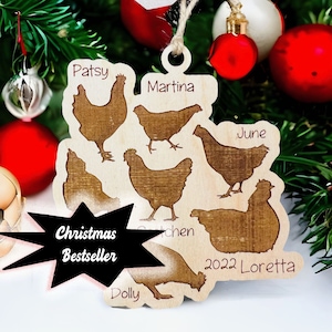 Adorno navideño de pollo personalizado: decoración rústica de madera grabada