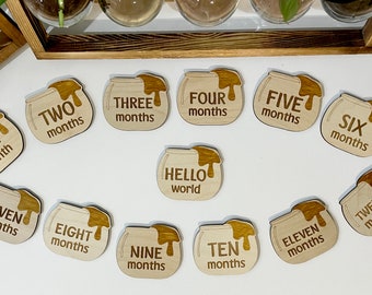 Honey Pot Baby Monthly Name Milestone Markers - Custom Newborn Photo Shoot, Monthly Baby Photos, Baby Shower Gift