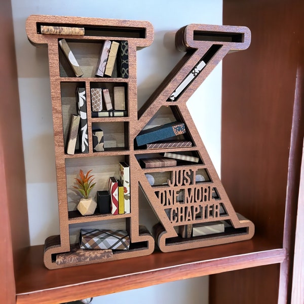 Custom Initial Book Lover Miniature Bookshelf - Book Nerd, Gift for Book Nook, Mini Decor, Reading Gift