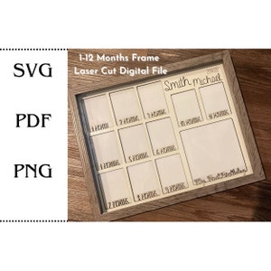 Digitale Datei Individuell 1-12 Monate Rahmen Laser Cut - SVG, PDF, PNG - Laser Cut, Glowforge - Erster Geburtstagsgeschenk