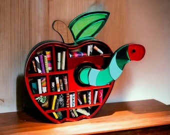 Teacher Apple Book Lover Miniature Bookshelf - Book Nerd, Gift for Book Nook, Teacher Appreciation, Reading Gift, End of School Year Gift