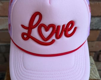 Love 3D Puff Foam Heart Mesh Trucker Hat, Embroidered Hat