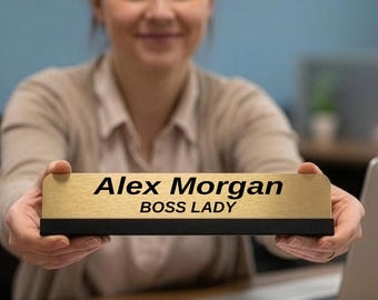 Personalised - BOSS LADY - Desk Name Plate Sign Gift– Custom Office Supervisor Present Funny colleague workplace Award