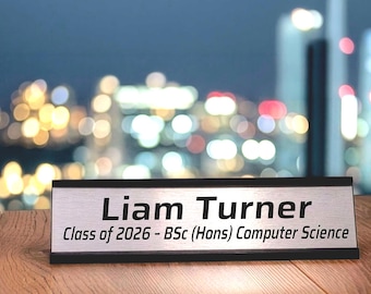 Graduation Desk Name Plate UK Personalised, Custom Degree Nameplate BSc MSc MBA LLB (Hons) Plaque, Class of 2026 Graduate Gift