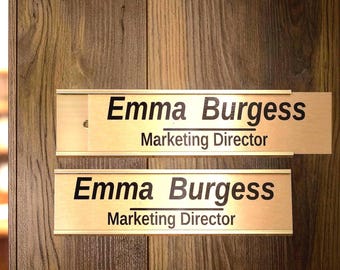 Door name plate Personalised slide-in Sign & Metal holder, 2 line Custom changeable Office nameplate Job Title, Gold Brushed Aluminum F2