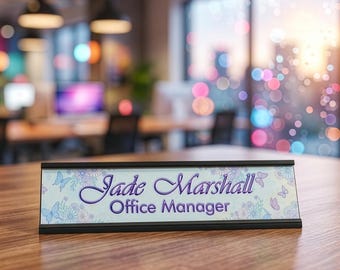 Girly Desk Name Plate Butterfly  Purple