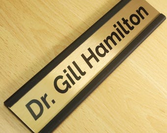 Doctors name plate Personalised slide-in Sign & holder, Custom changeable Office Door nameplate -Font 5